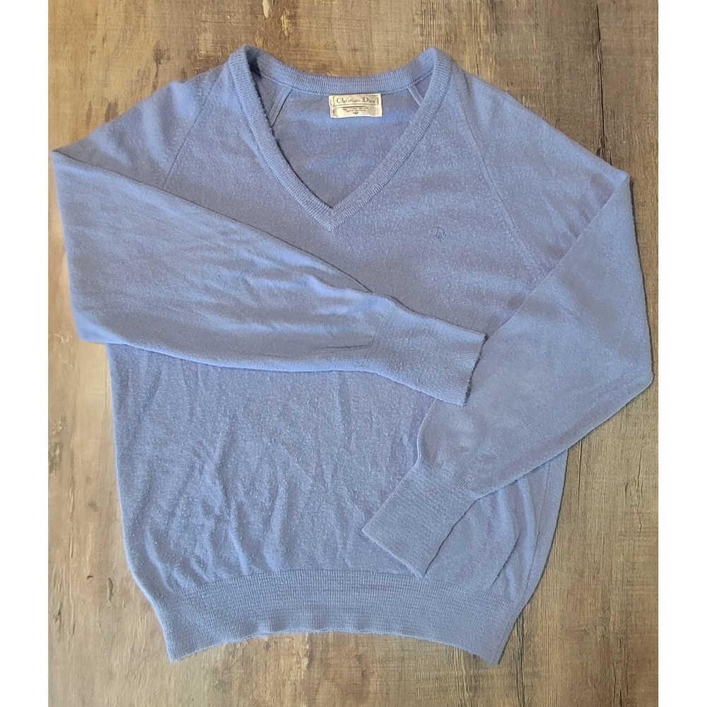 Christian Dior Monsieur Vintage V-Neck Sweater Blue Orlon Acrylic‎ Mens Medium
